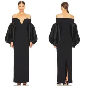 SOLACE LONDON Mora Off the Shoulder Puff Sleeve Black Maxi Dress Size 4